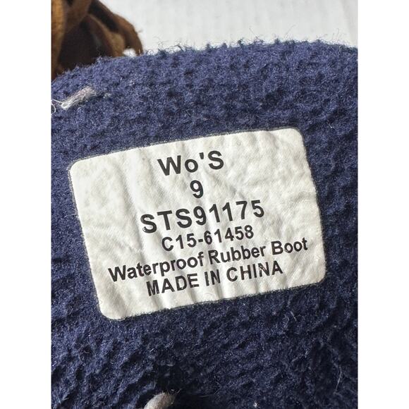 Sperry Size 9 Tan Brown Blue Rubber Hunting Duck Boots Bootie Outdoor Winter - Picture 11 of 13